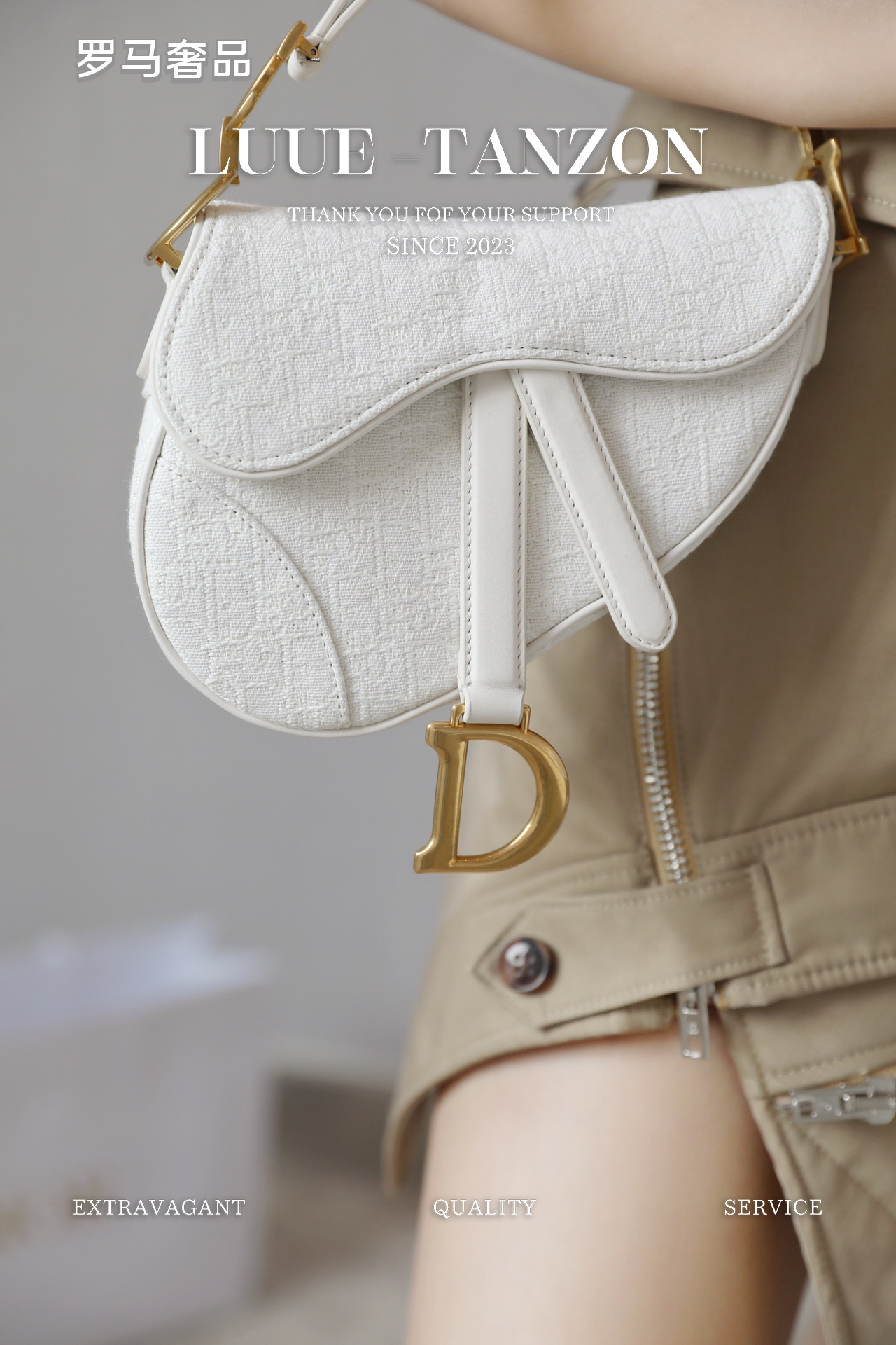 Dior Classic White Saddle Shoulder Bag with Gold D Charm Elegant Handbag