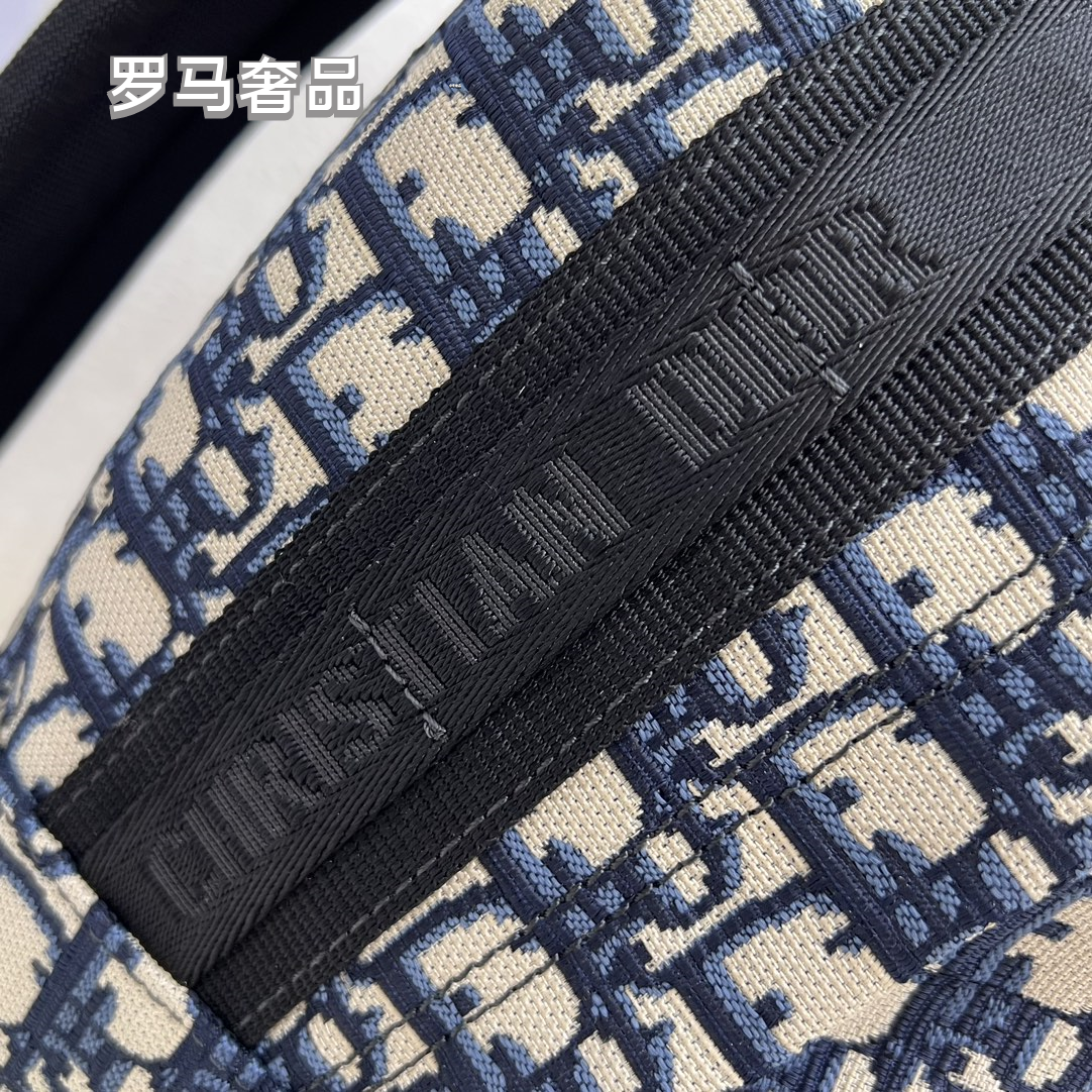 Christian Dior Oblique Jacquard Canvas Backpack - Navy Blue & Beige