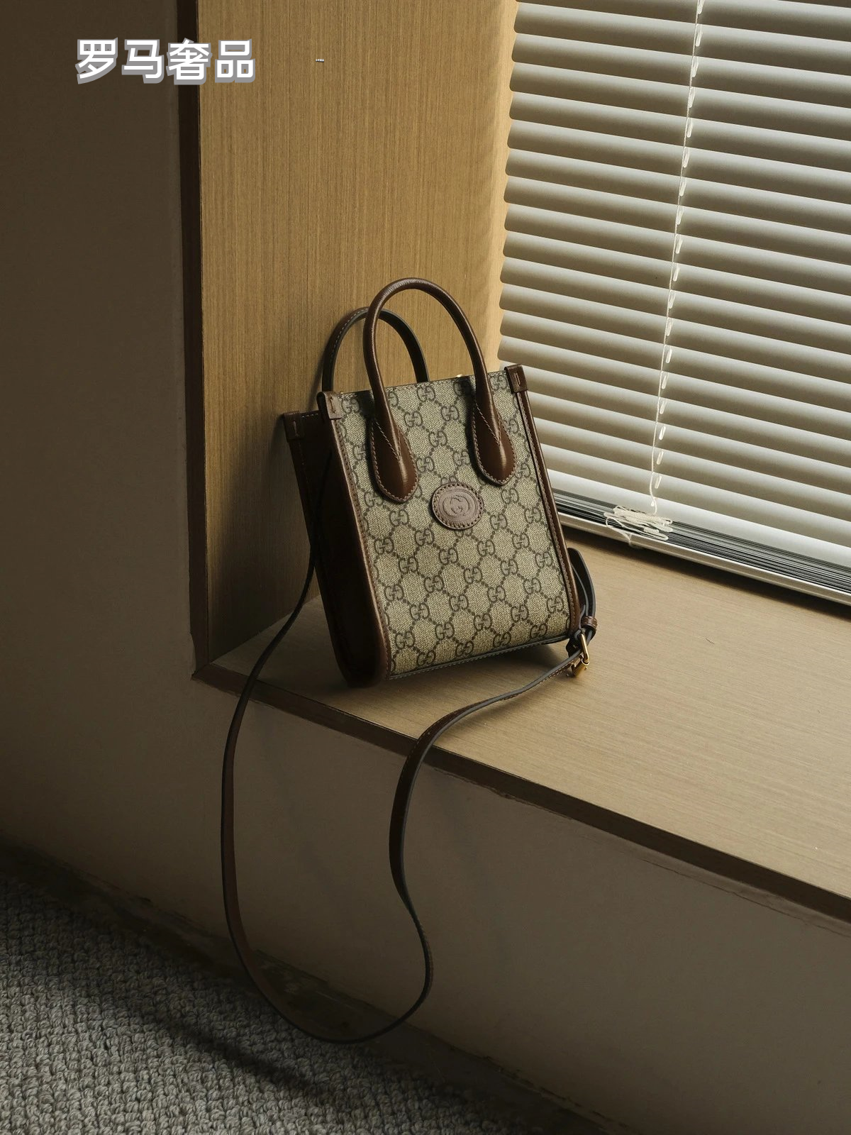 Gucci Vintage Monogram Canvas Mini Tote Handbag with Leather Trim