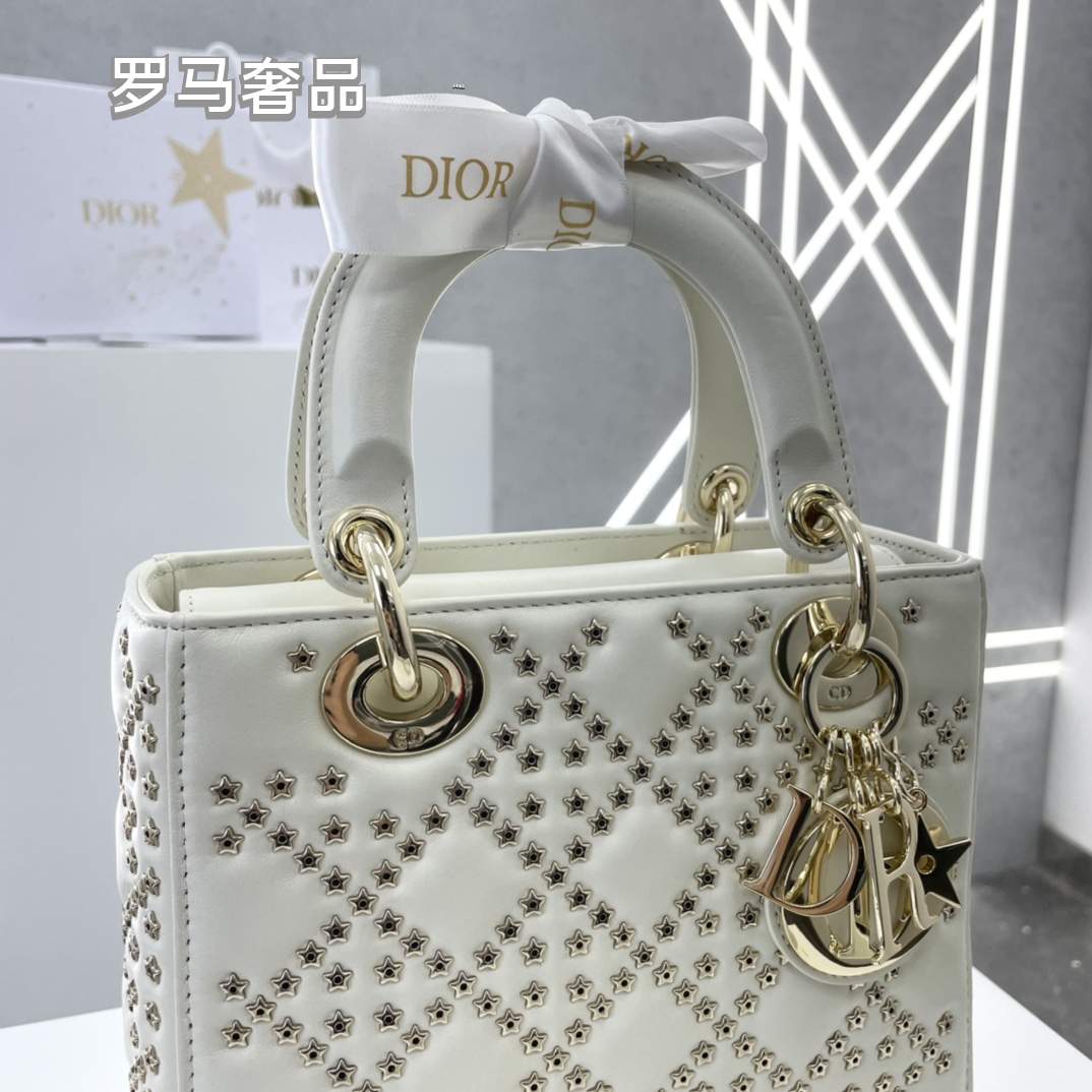 Lady Dior My ABCDior Bag White Cannage Lambskin with Gold-Finish Charms