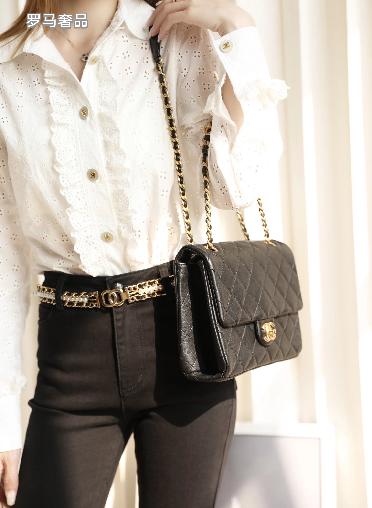 Chanel Black Quilted Lambskin Flap Bag with Gold-Tone Logo Chain