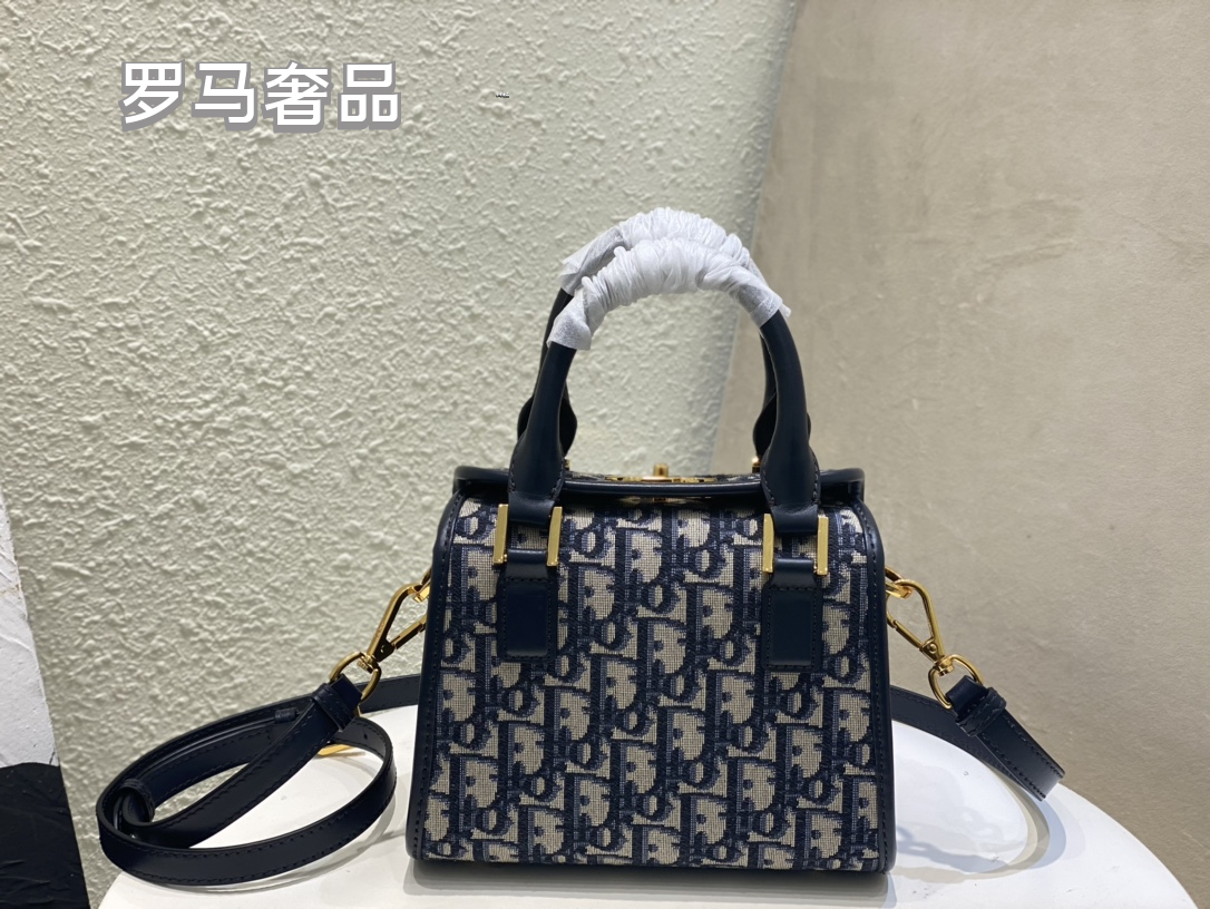 Christian Dior Blue Oblique Canvas Small Top Handle Bag