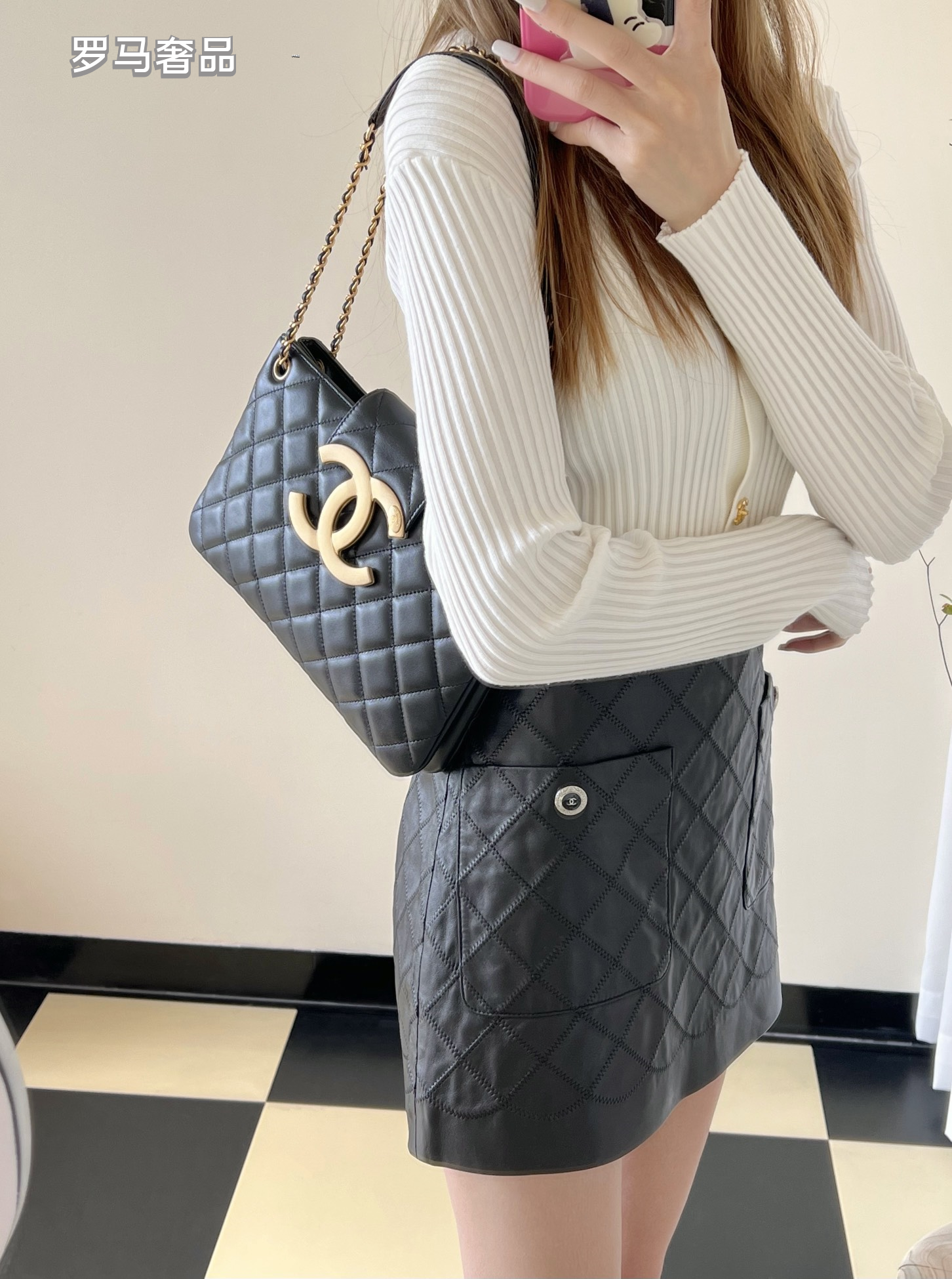 Chanel Black Quilted Leather Flap Bag with Large Gold CC Logo