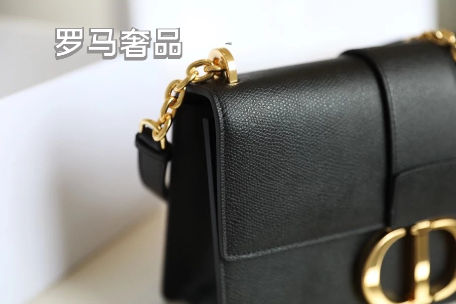 Dior 30 Montaigne Black Box Calfskin Bag with Gold-Finish CD Clasp
