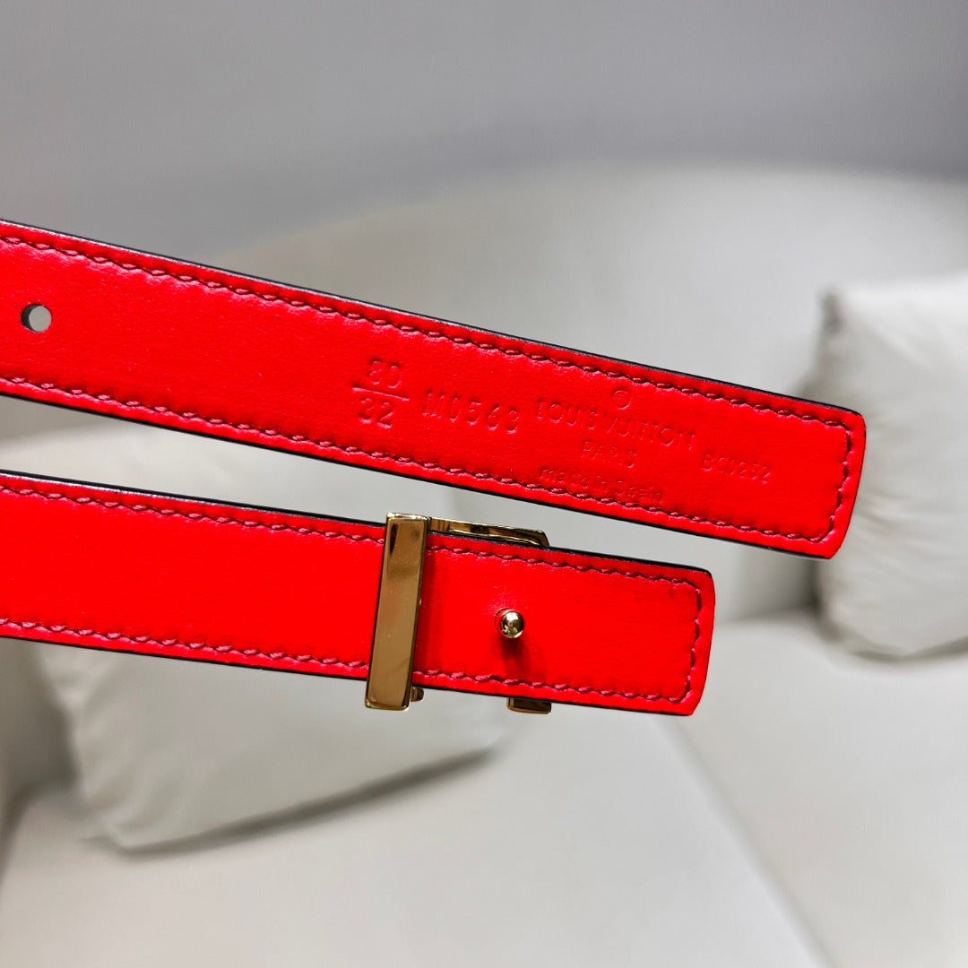 Louis Vuitton LV Monogram Canvas Reversible Belt with Gold Buckle - Brown and Red