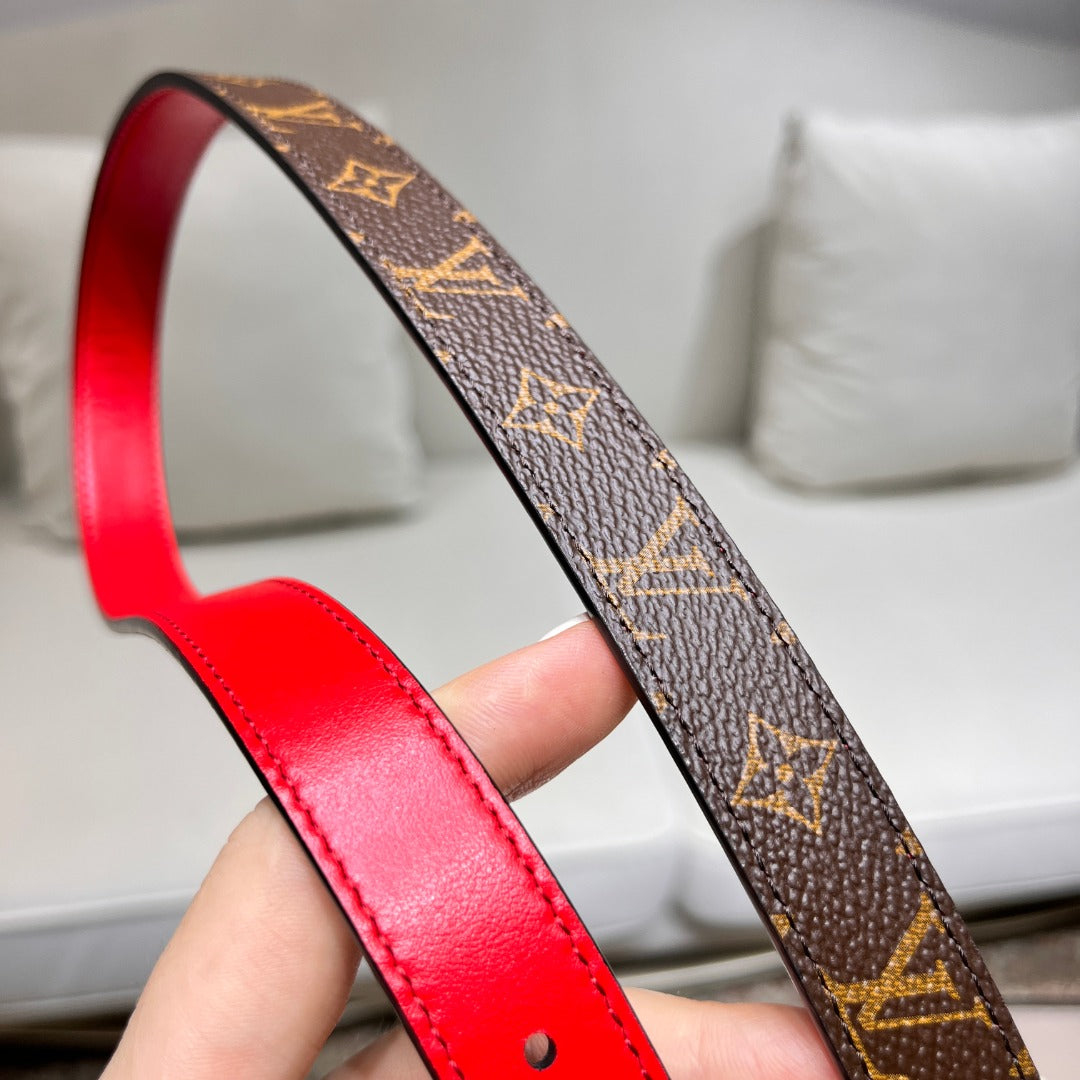 Louis Vuitton LV Monogram Canvas Reversible Belt with Gold Buckle - Brown and Red