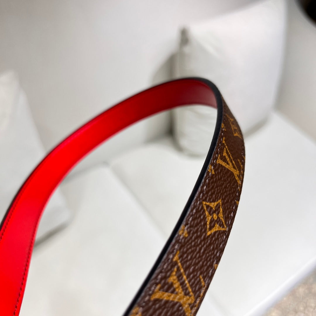 Louis Vuitton LV Monogram Canvas Reversible Belt with Gold Buckle - Brown and Red