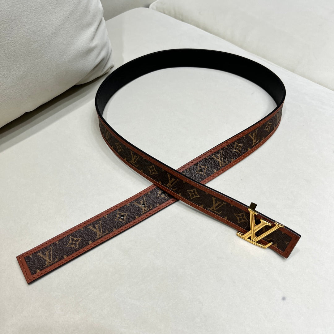 Louis Vuitton LV Initiales Monogram Canvas Belt with Gold Buckle Brown