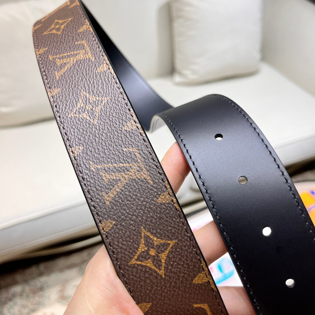Louis Vuitton LV Initiales 40mm Monogram Canvas Belt with Blue Buckle, Brown