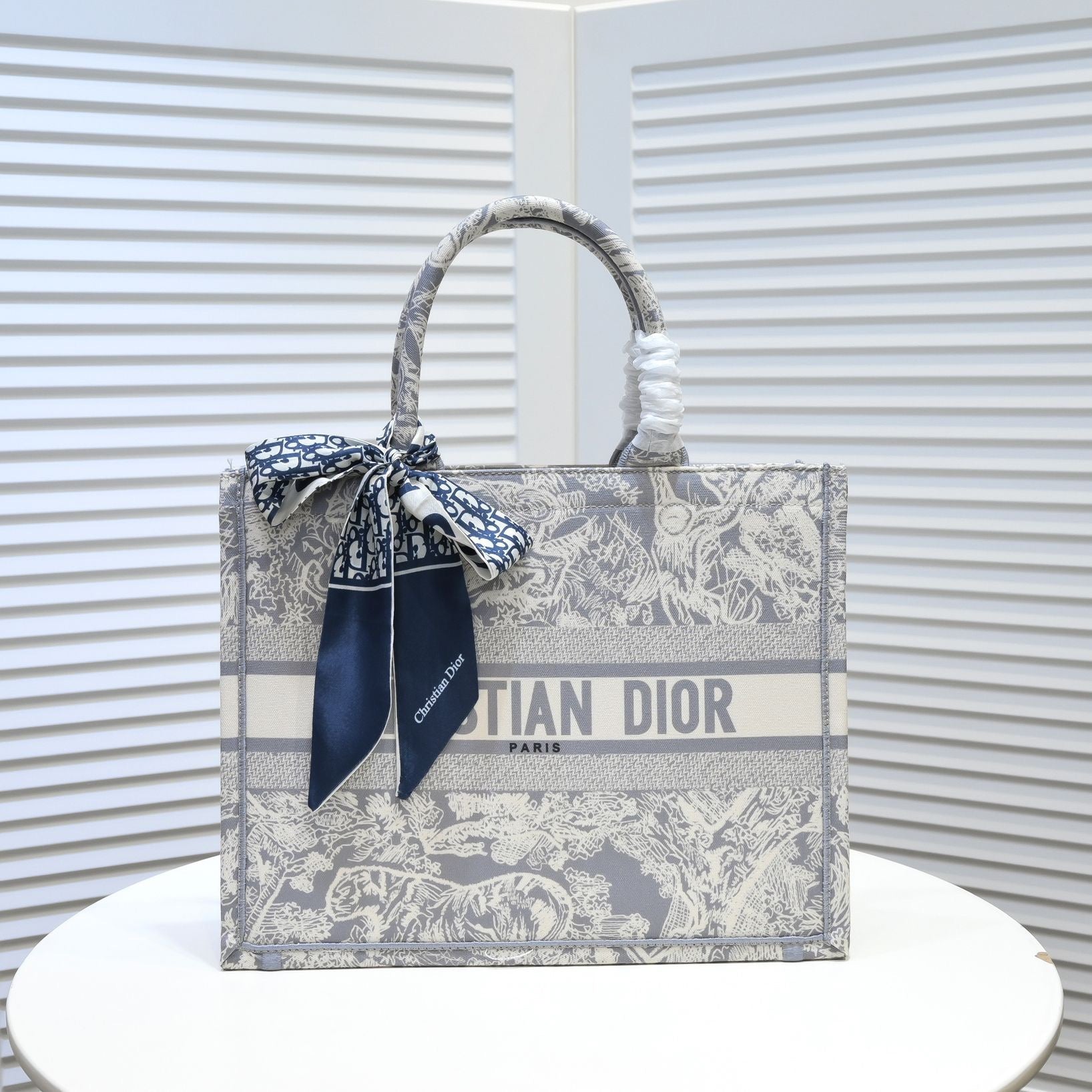 Christian Dior Medium Book Tote - Grey Toile de Jouy Embroidery Canvas Handbag