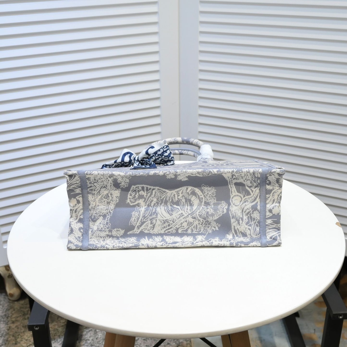 Christian Dior Medium Book Tote - Grey Toile de Jouy Embroidery Canvas Handbag