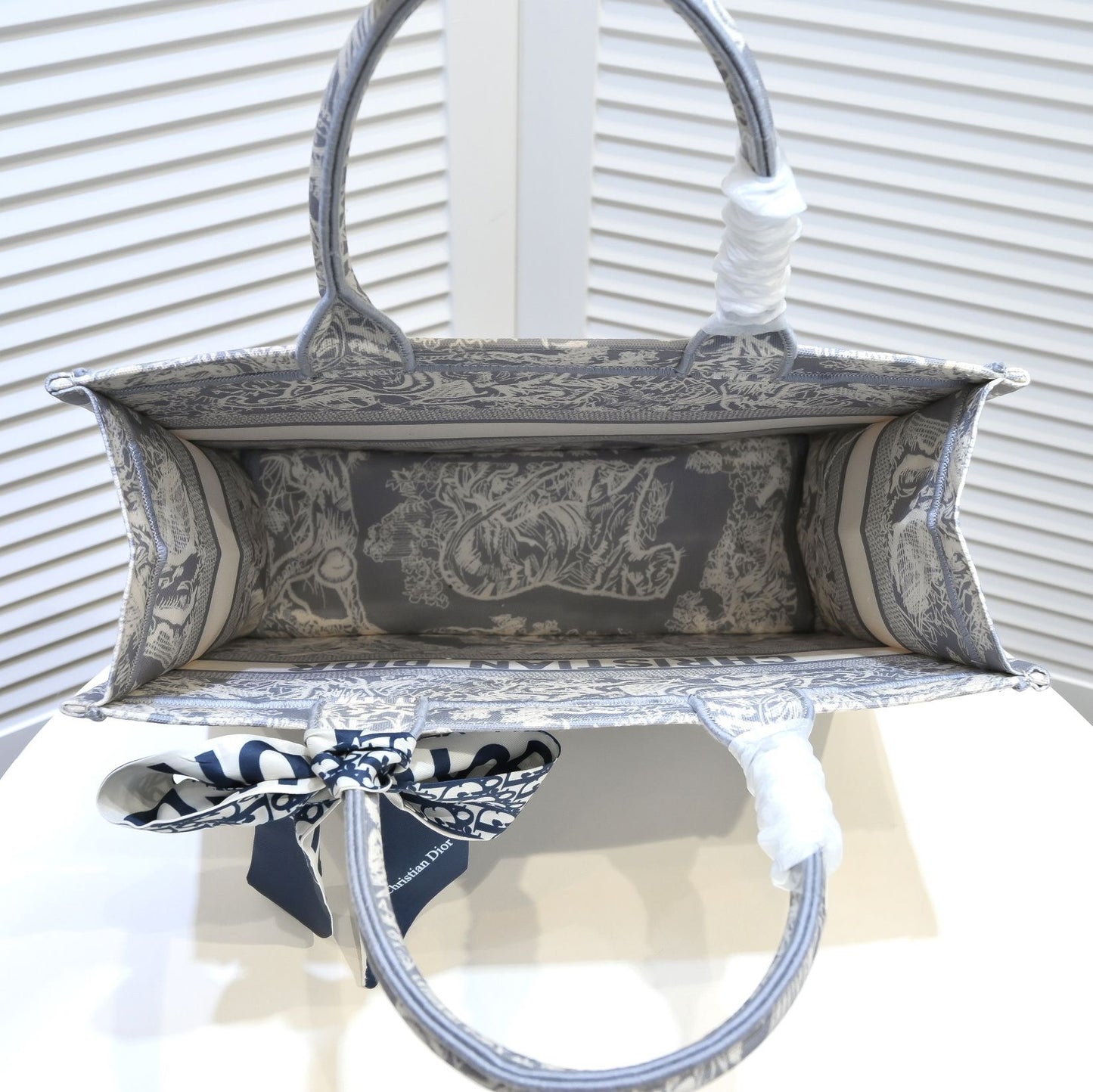Christian Dior Medium Book Tote - Grey Toile de Jouy Embroidery Canvas Handbag