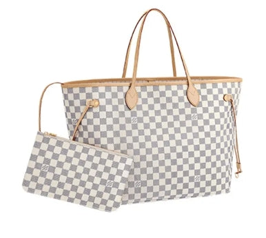 Louis Vuitton Grey and White Checkered Canvas Tote Bag with Pouch Shoulder Purse