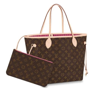 Louis Vuitton Neverfull MM Monogram Canvas Tote Bag with Pivoine Lining
