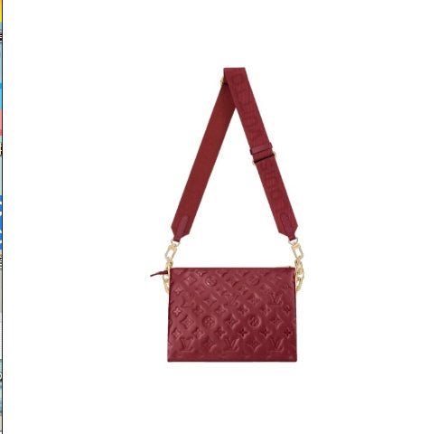 Monogram Embossed Small Red Crossbody Bag with Wide Adjustable Strap