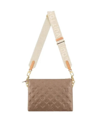Louis Vuitton Coussin PM Bag in Taupe Monogram Embossed Puffy Lambskin
