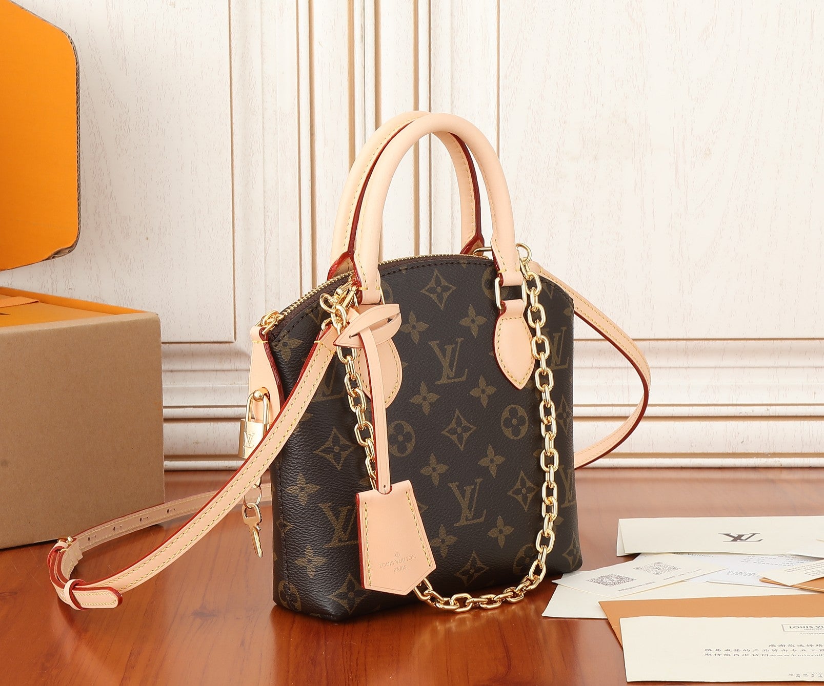 Louis Vuitton Classic Monogram Canvas Mini Dome Handbag with Gold Chain Strap