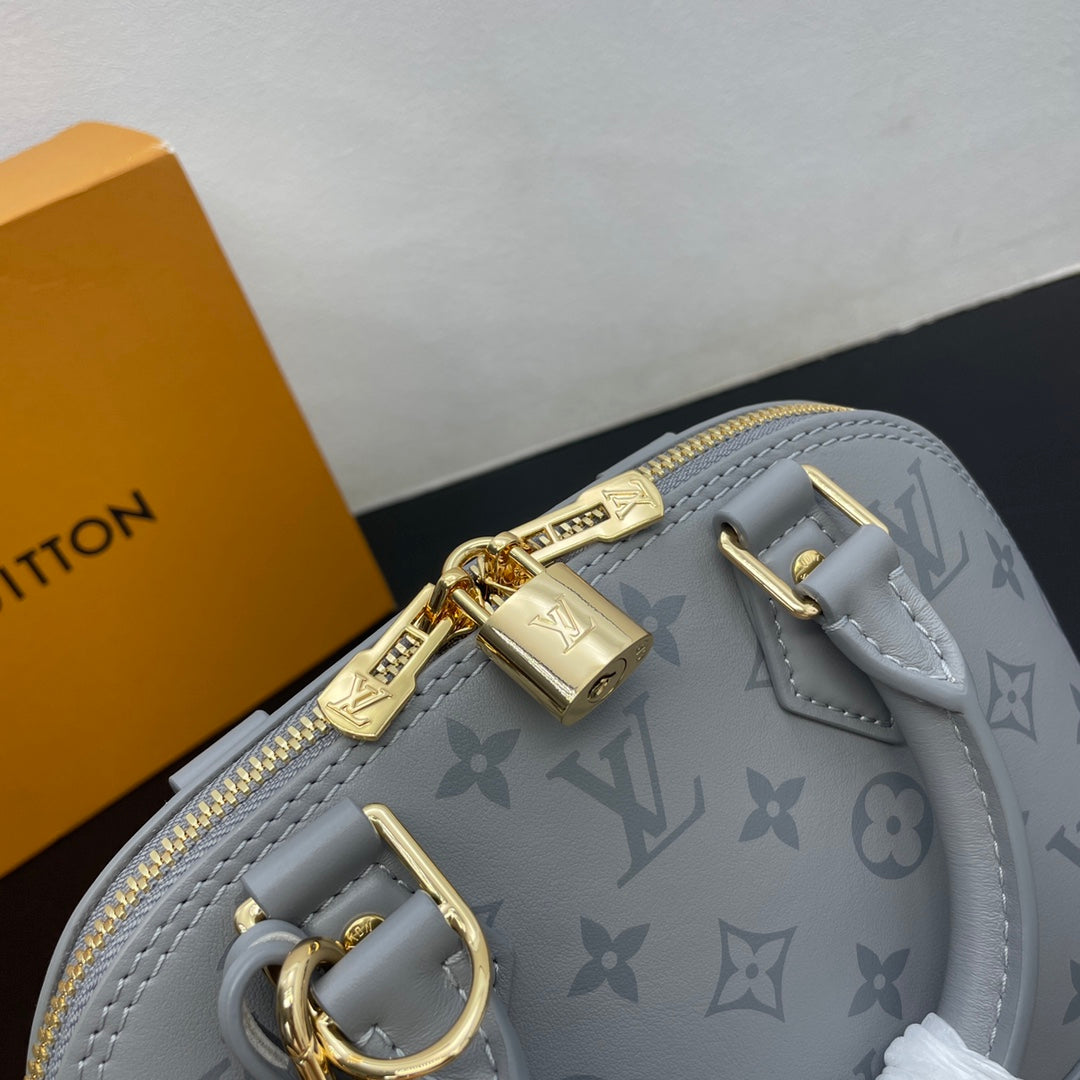 Louis Vuitton Gray Embossed Leather Dome Top-Handle Bag with Chain Strap