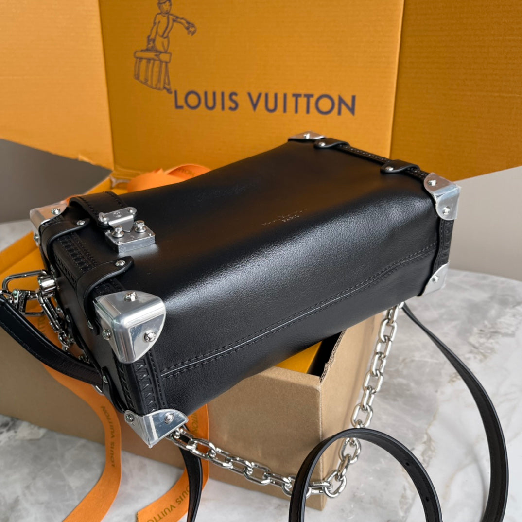 Louis Vuitton Side Trunk Black Leather Handbag with Silver Hardware