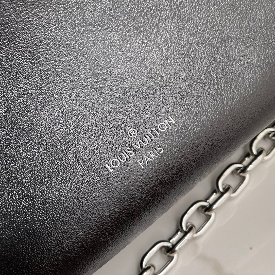 Louis Vuitton Side Trunk Black Leather Handbag with Silver Hardware