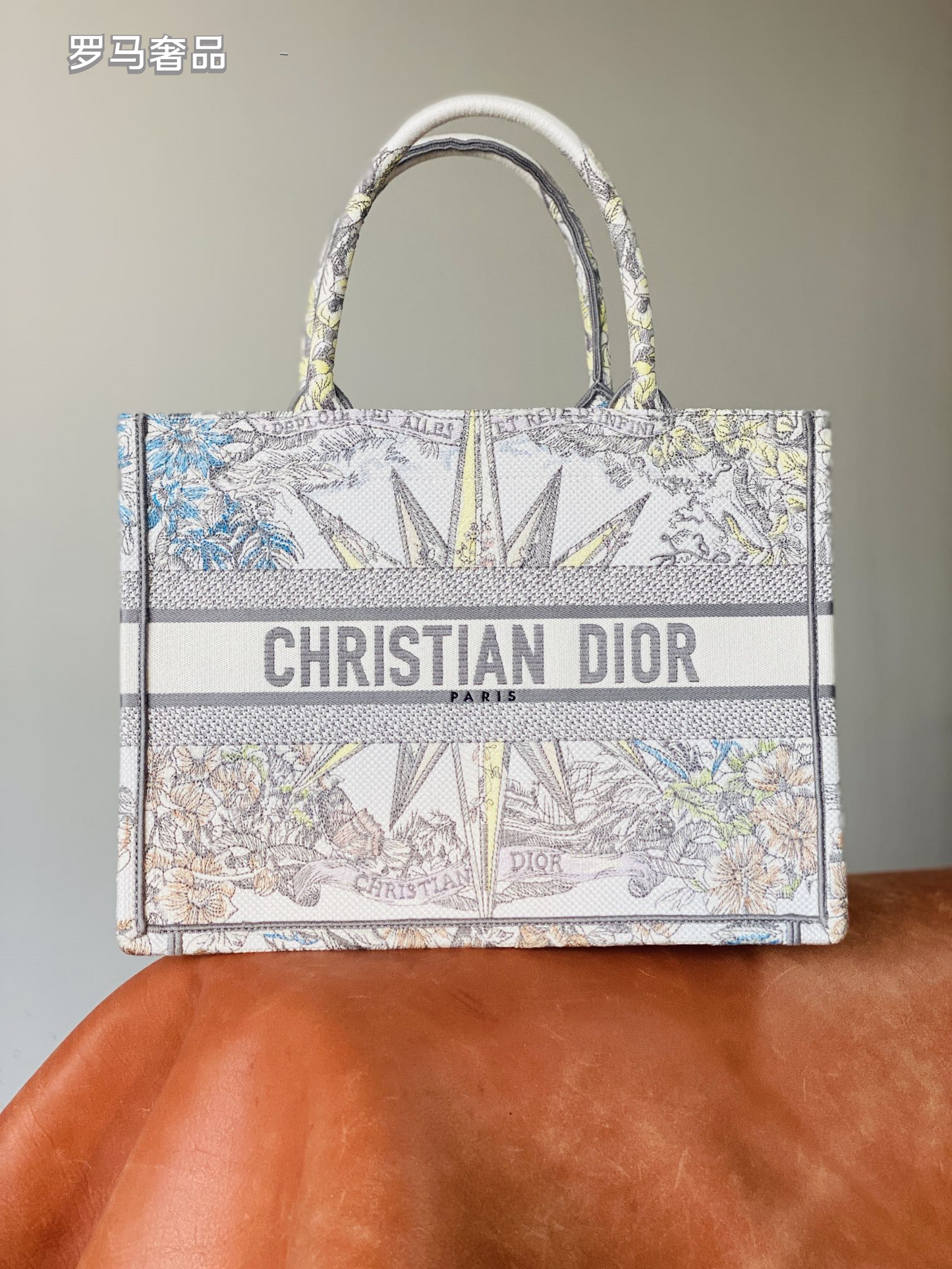 Christian Dior Medium Book Tote - White and Multicolor Constellation Embroidered Canvas