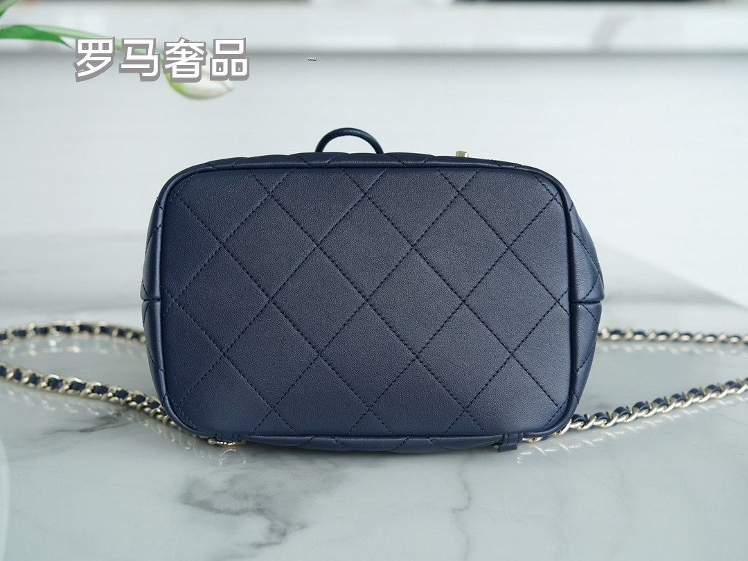 Chanel Navy Quilted Lambskin Leather Backpack with Silver-Tone Hardware
