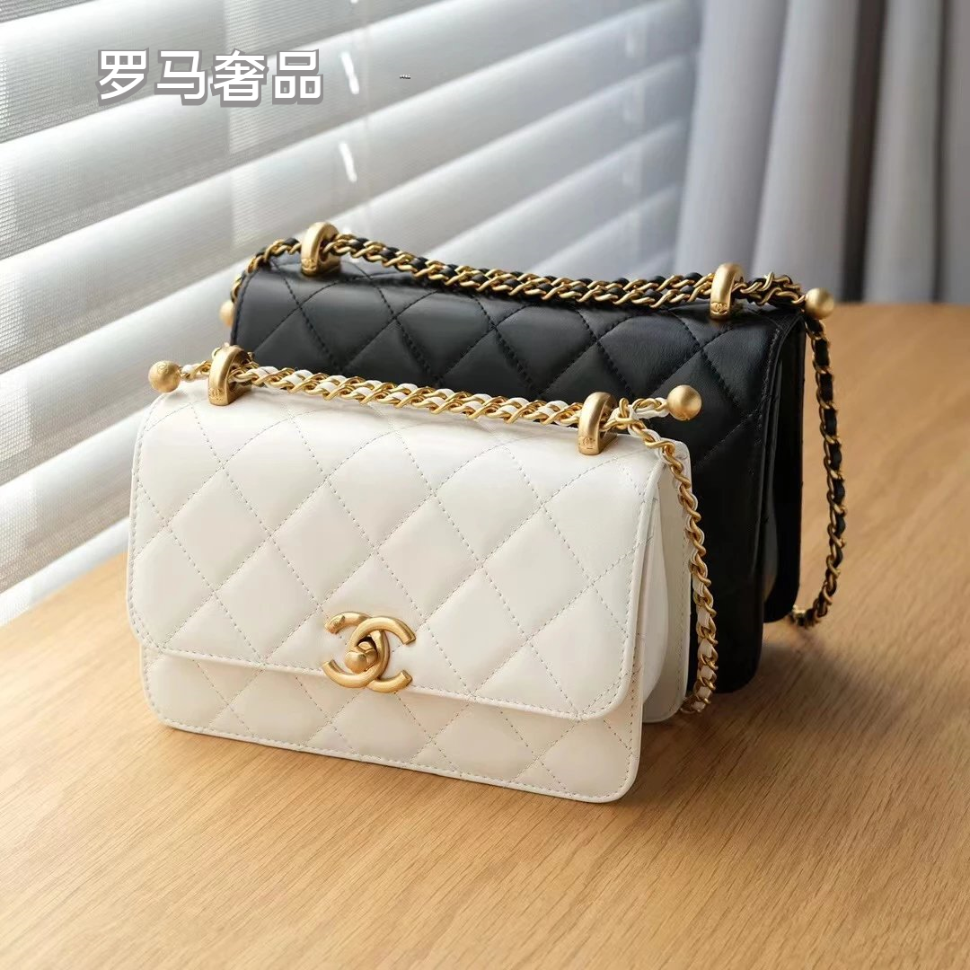 Classic Quilted Leather Flap Bag with Gold-Tone Chain and CC Logo