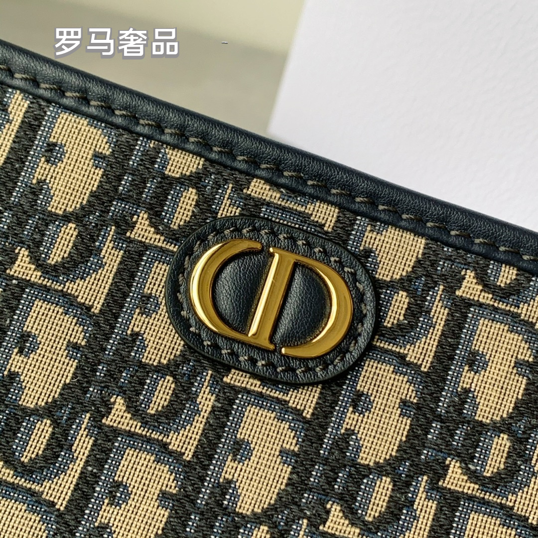Christian Dior Oblique A5 Pouch Blue Jacquard Clutch Bag