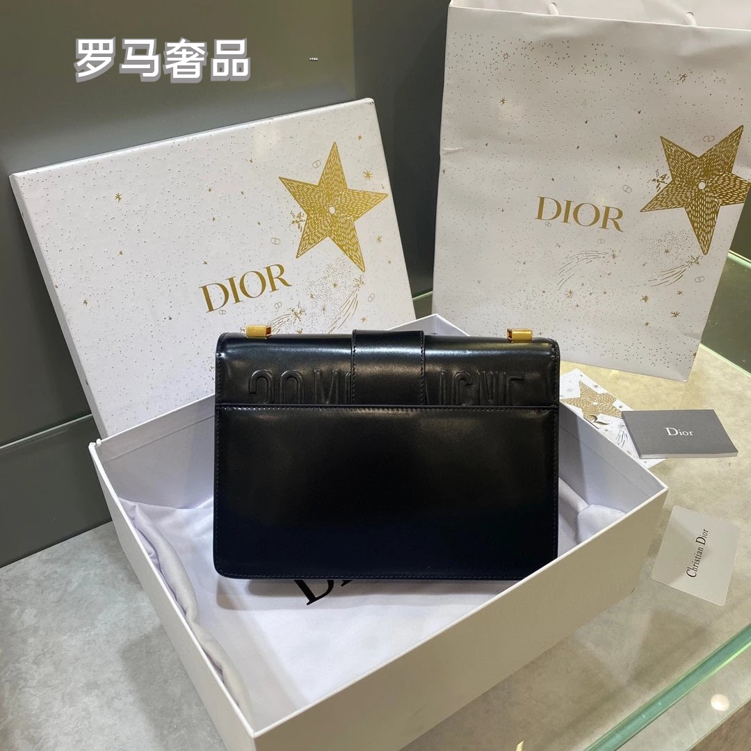 Christian Dior 30 Montaigne Bag in Black Smooth Calfskin with Gold-Finish CD Clasp
