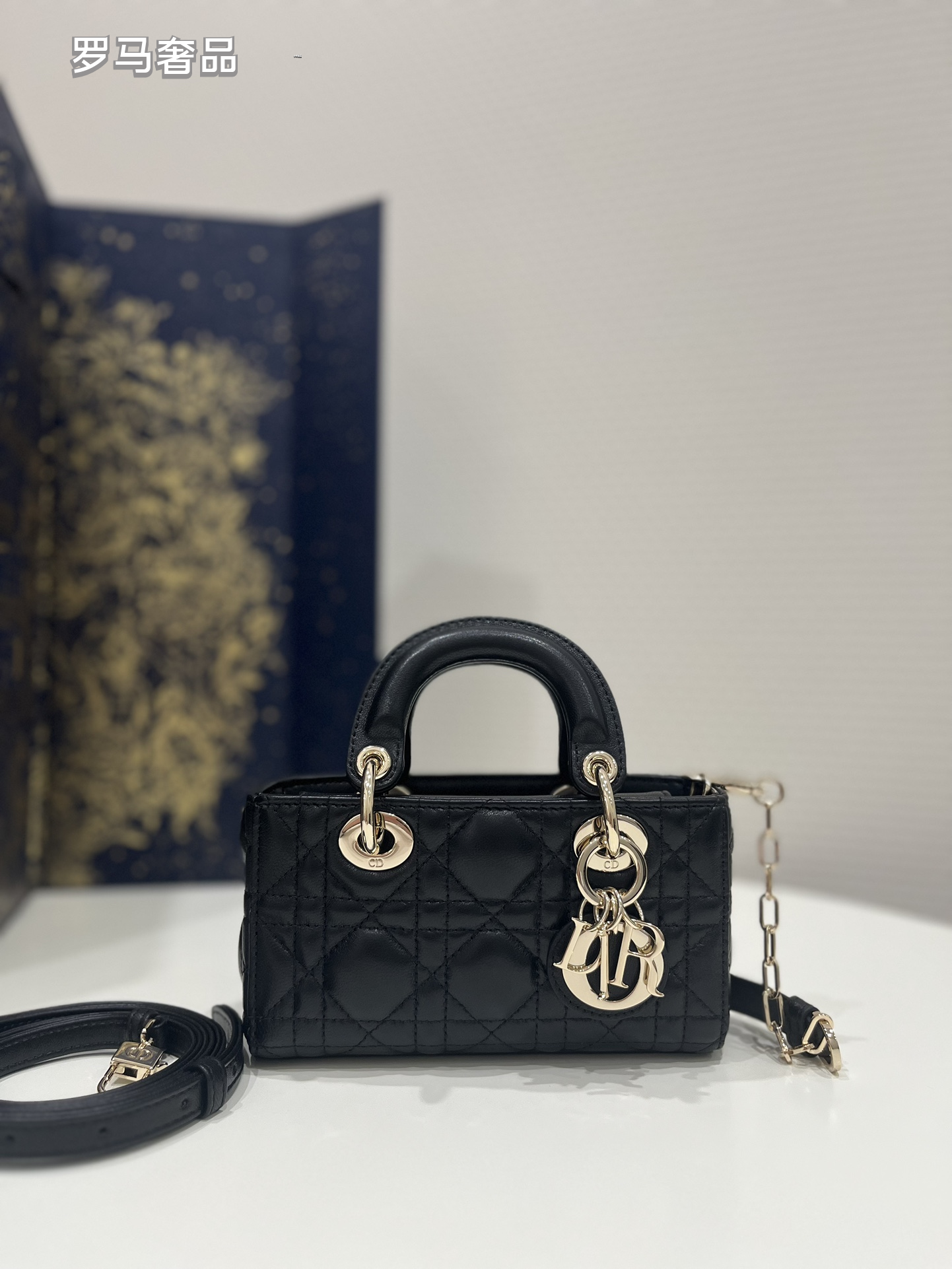 Lady D-Joy Bag - Off-White Cannage Lambskin with Gold-Finish Metal Charms