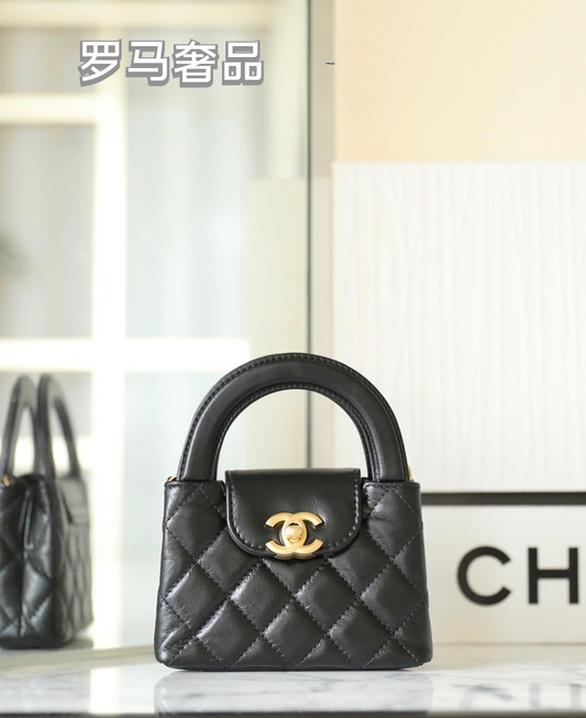 Chanel Black Quilted Lambskin Mini Top Handle Bag Gold-Tone Hardware