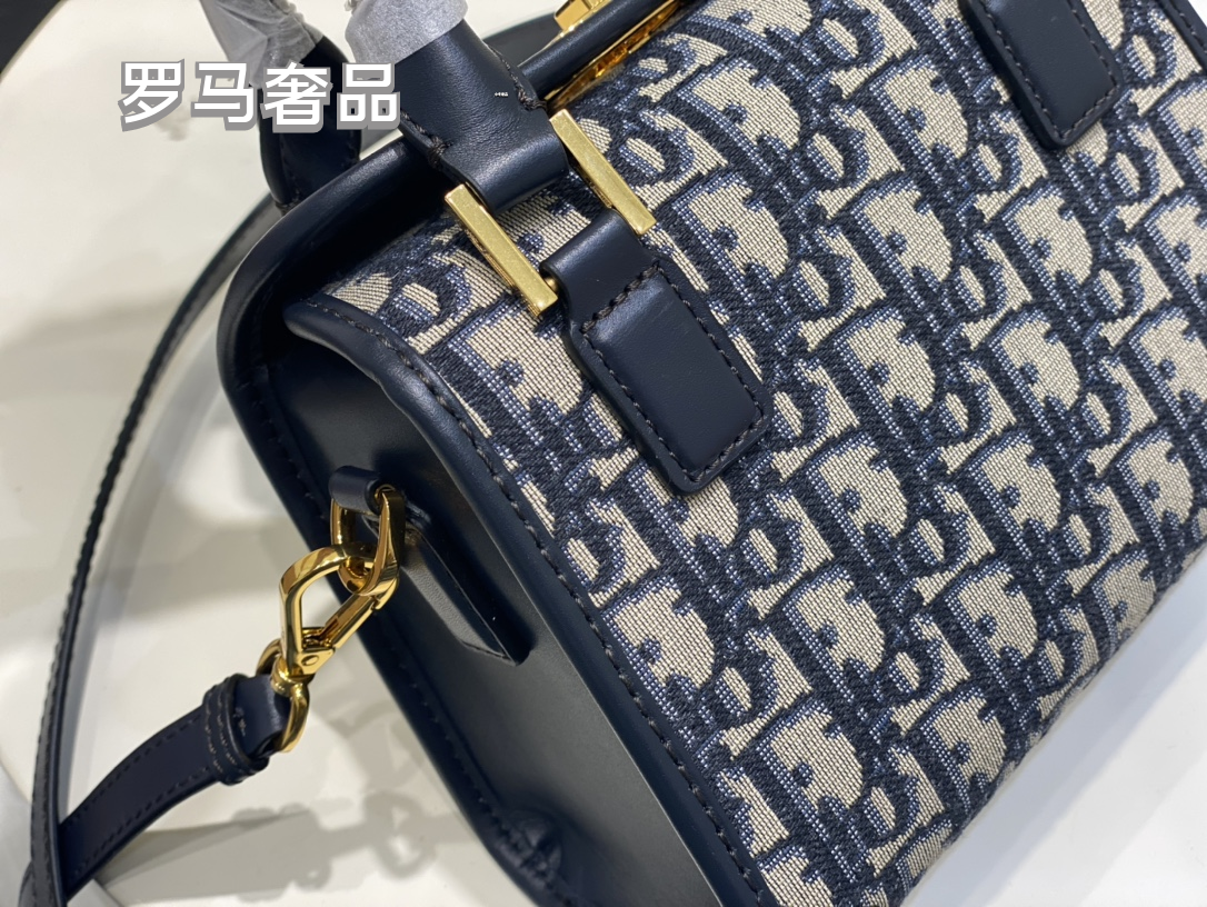 Dior Vintage Blue Monogram Canvas Top Handle Crossbody Handbag