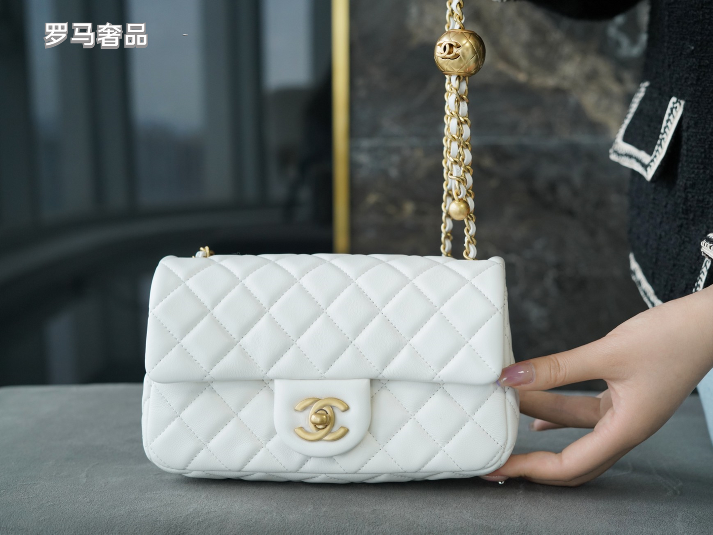 White Quilted Lambskin Mini Flap Bag with Gold-Tone Hardware