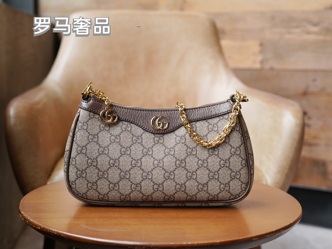 Gucci Ophidia Small GG Supreme Shoulder Bag with Web Strap