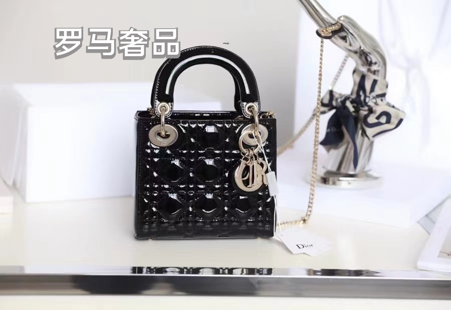 Lady Dior Micro Bag Black Cannage Patent Calfskin