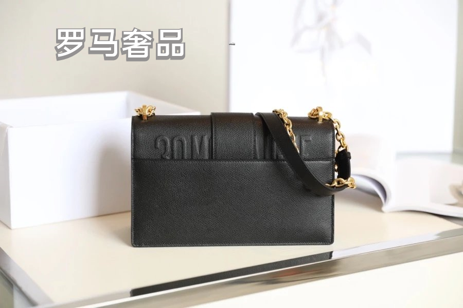 Dior 30 Montaigne Black Box Calfskin Bag with Gold-Finish CD Clasp