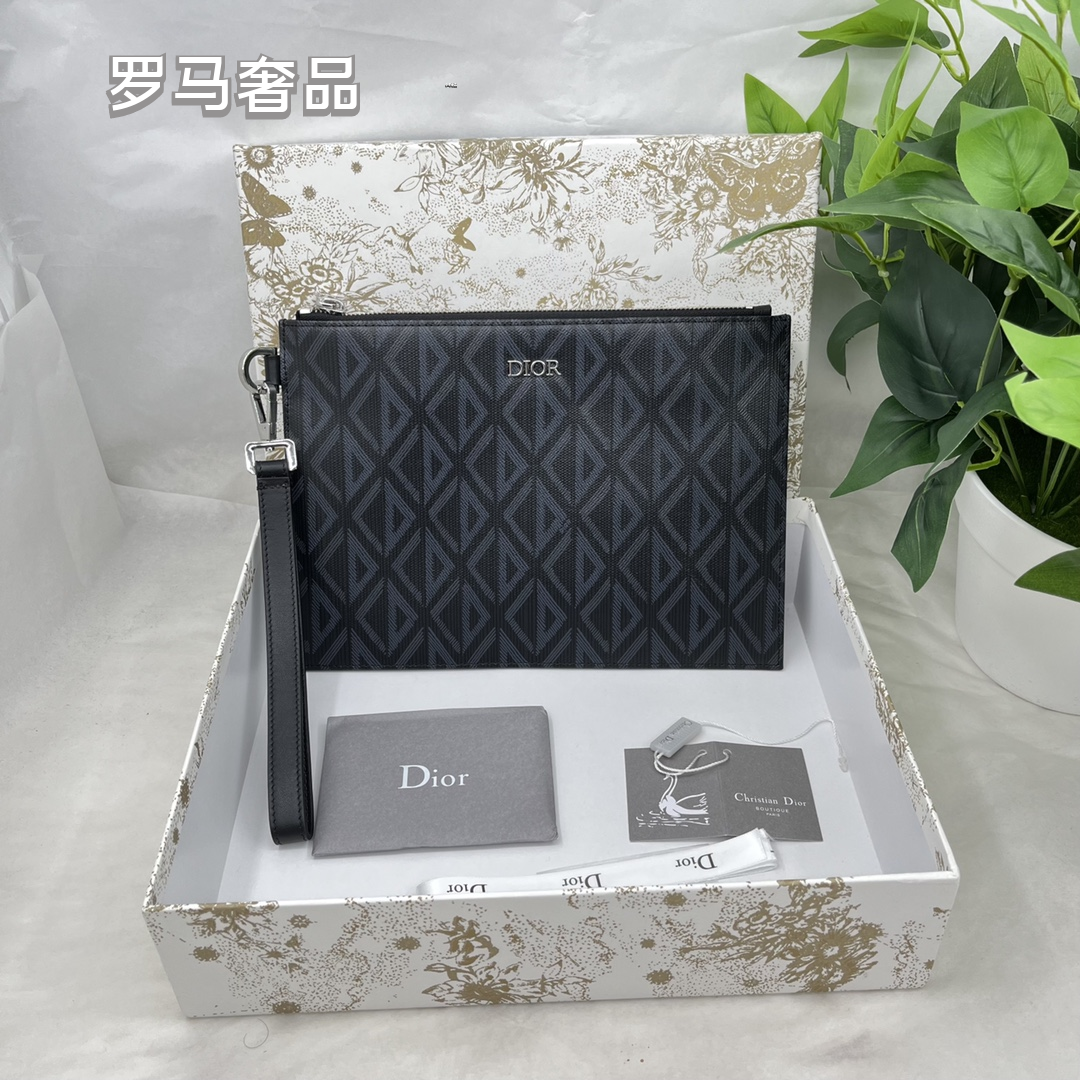 Dior Vintage Jacquard Monogram Canvas Clutch Bag with Gold Hardware