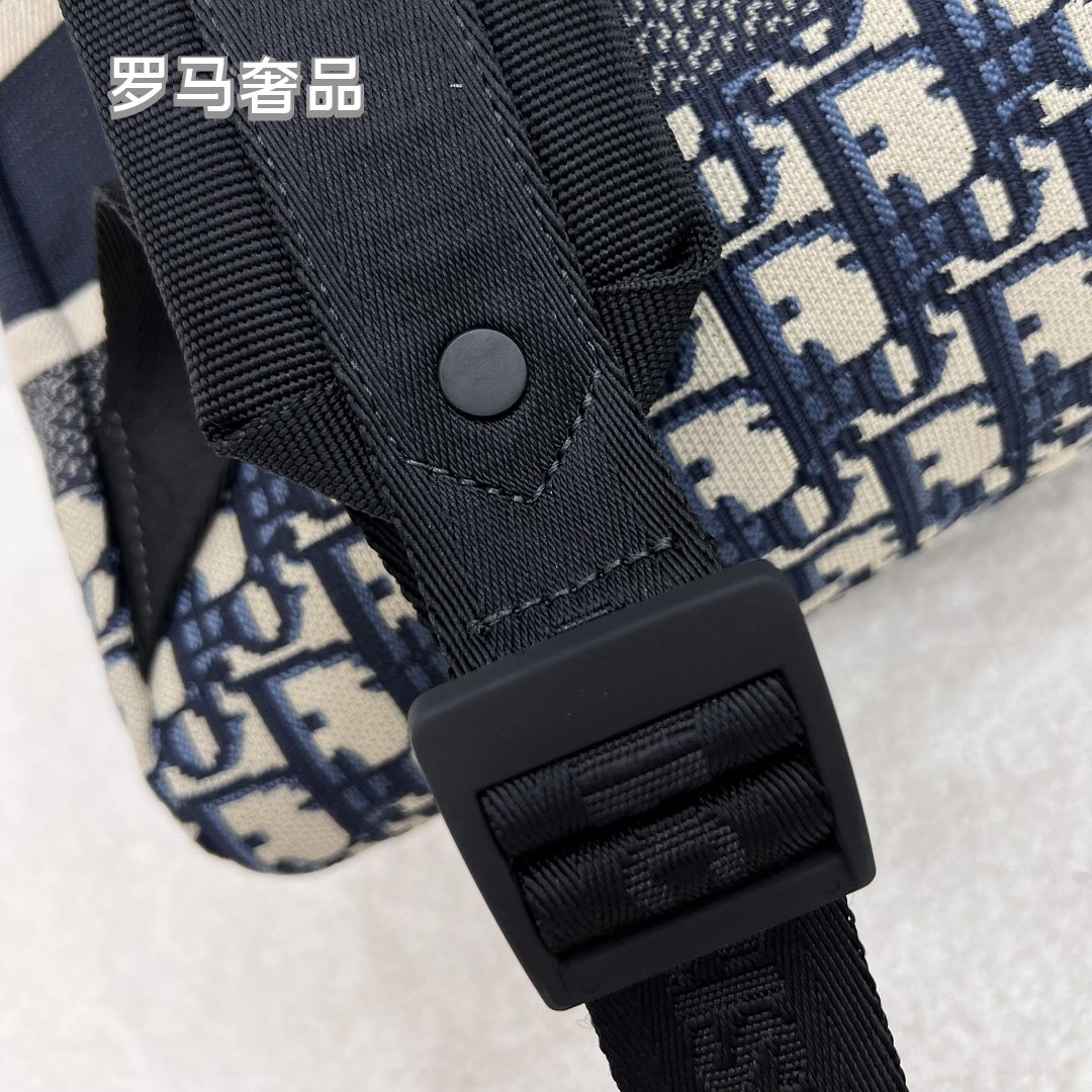 Christian Dior Oblique Jacquard Canvas Backpack - Navy Blue & Beige