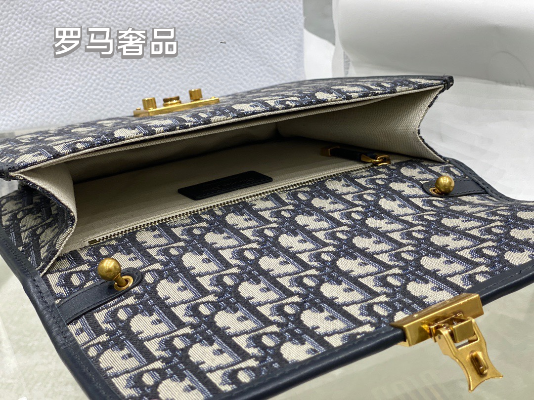 Dior Addict Flap Bag Blue Oblique Jacquard with Gold-Finish Hardware