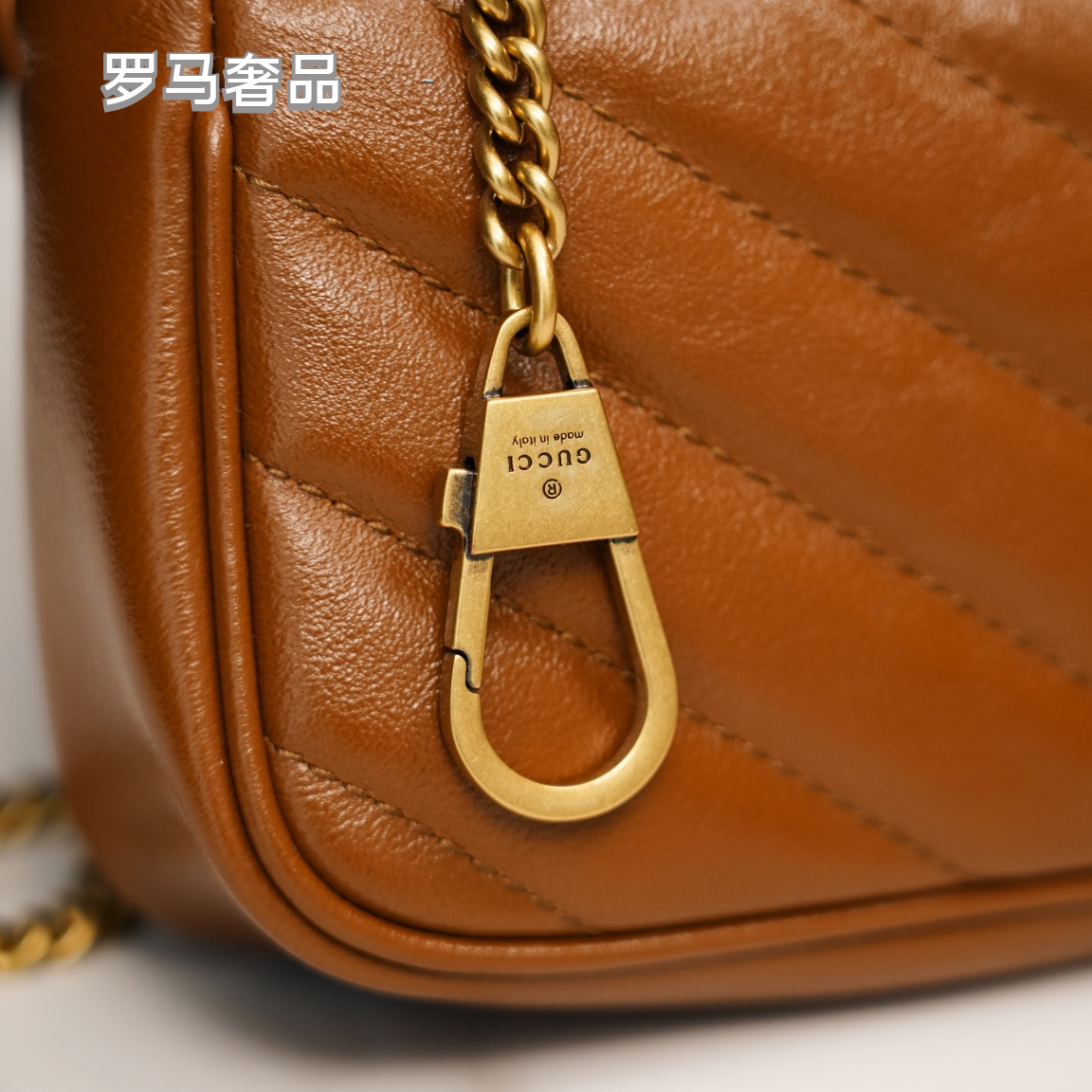 Gucci Brown Quilted Leather Crossbody Bag with Gold Chain Strap