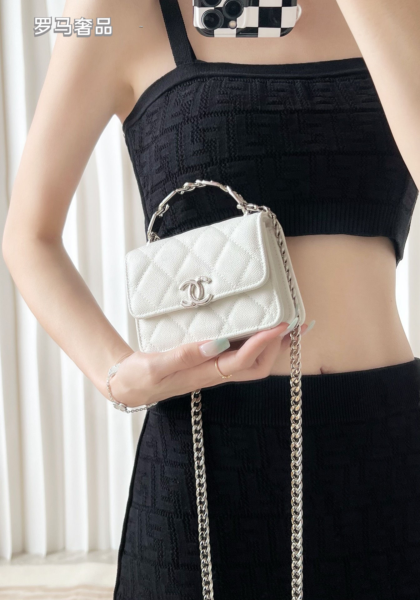 Chanel Mini Flap Bag with Top Handle Pink Quilted Lambskin