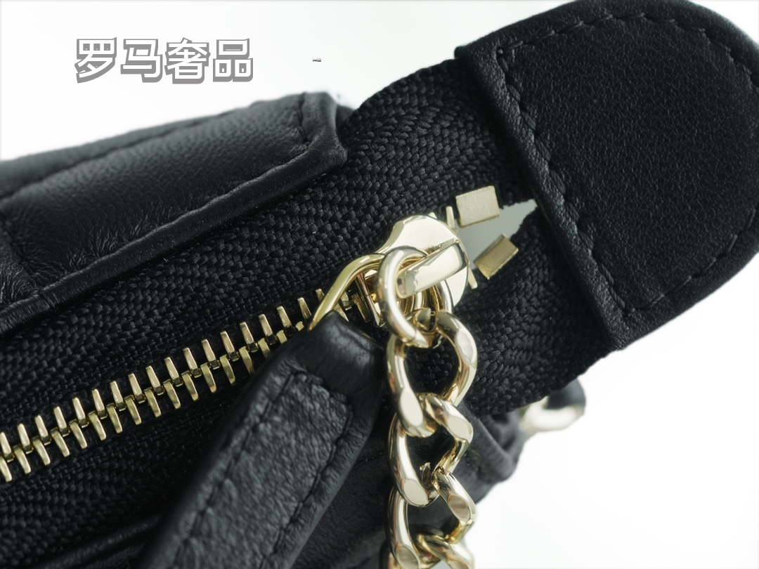 Luxury Black Quilted Leather Mini Hobo Bag with Gold-Tone Chain Strap