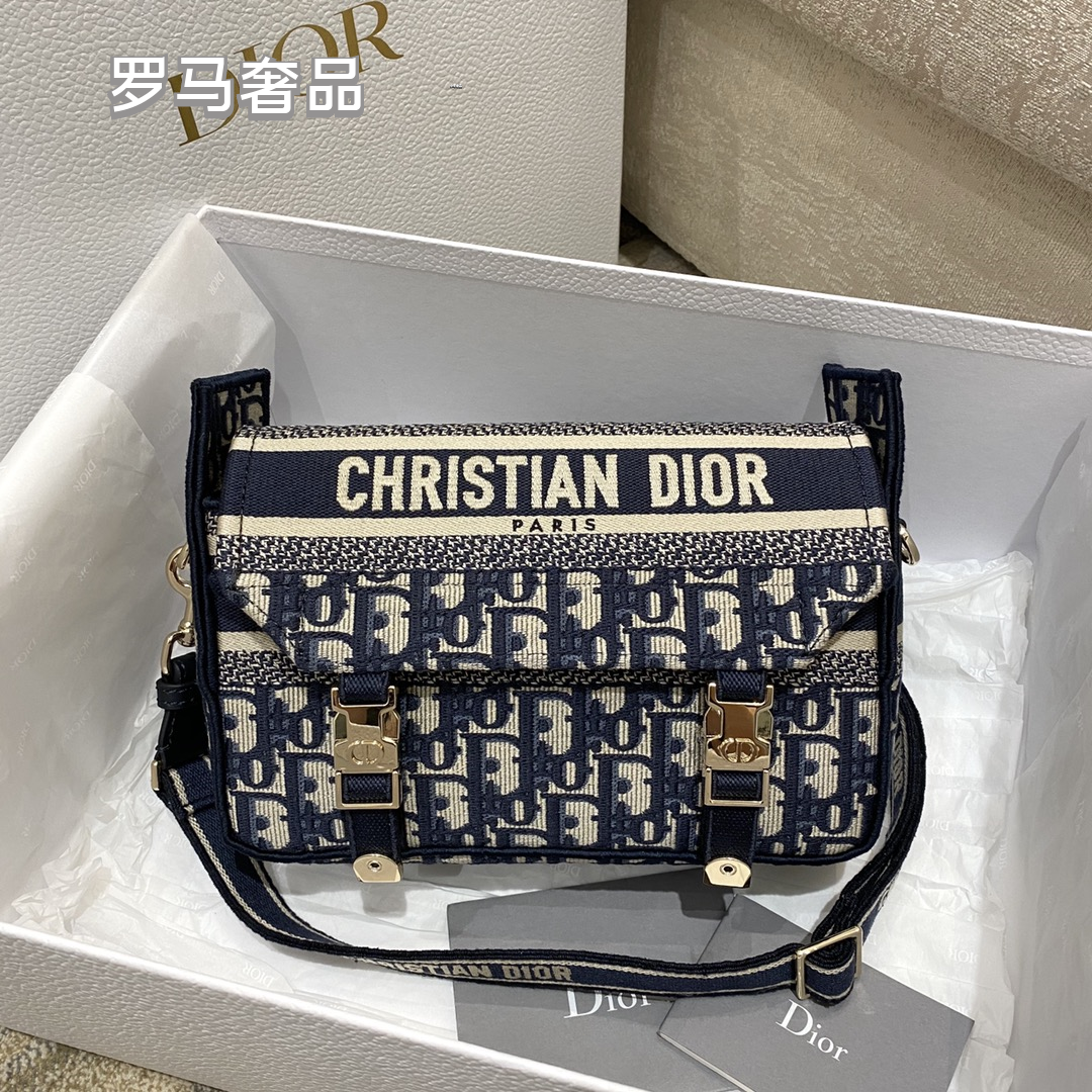 Christian Dior Blue Dior Oblique Embroidery DiorCamp Messenger Bag