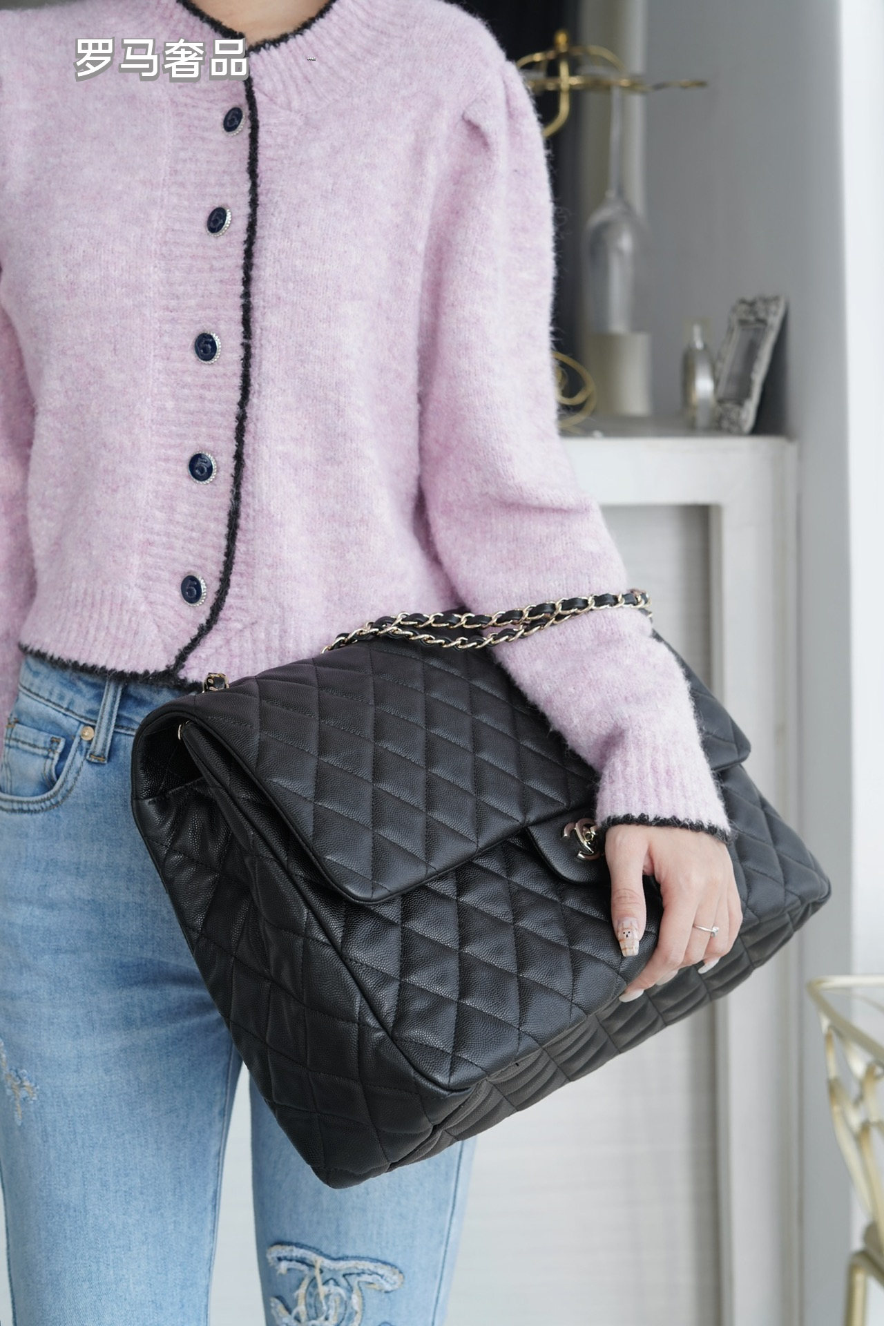 Chanel Classic Jumbo Double Flap Bag - Black Quilted Leather with Silver-Tone Hardware