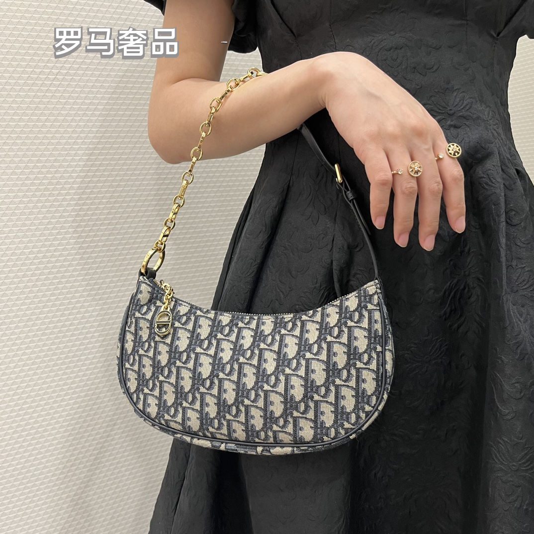 Dior Small Hobo Bag Blue Oblique Jacquard Canvas Shoulder Bag