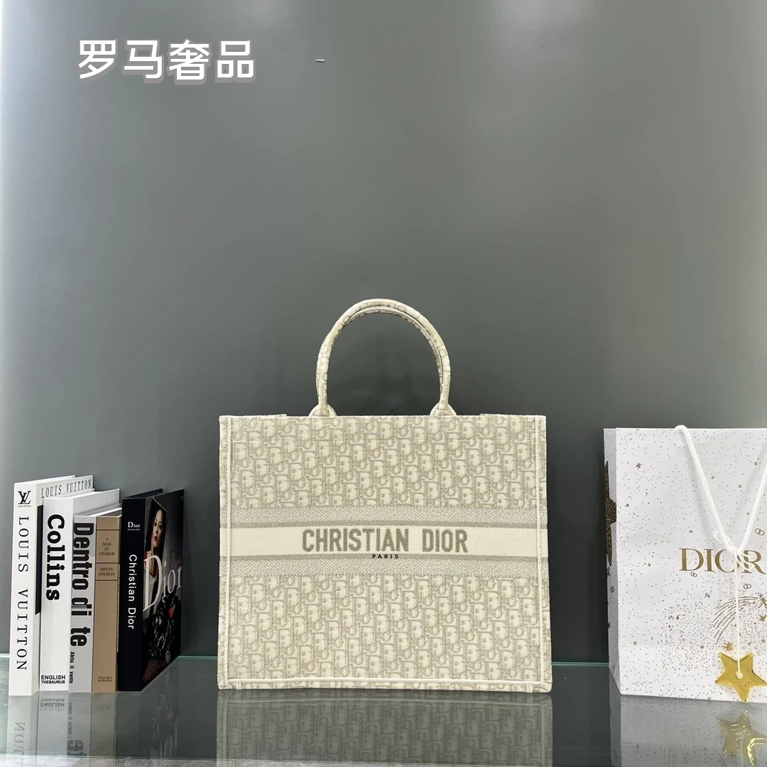 Christian Dior Book Tote Bag - Cream Oblique Embroidery Canvas Luxury Handbag