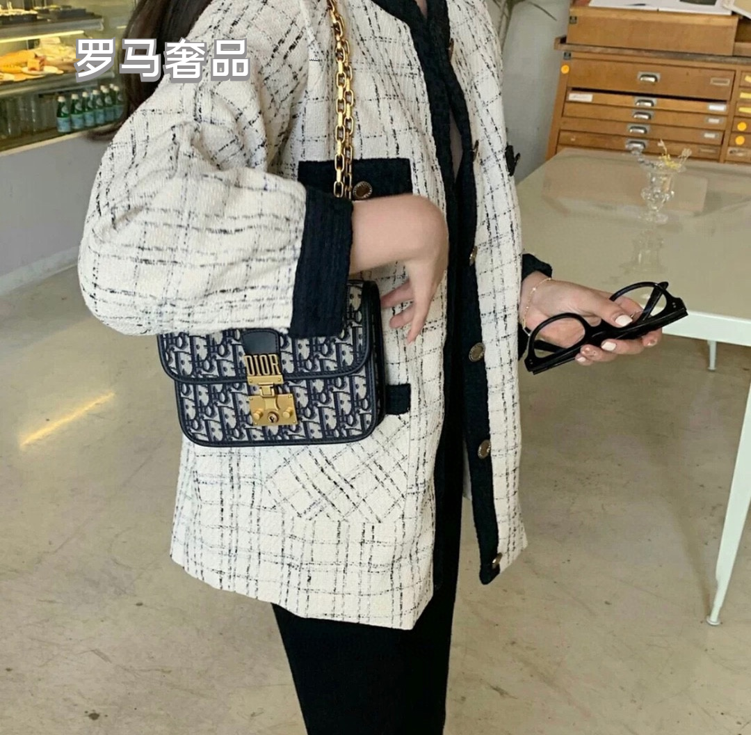 Dior Addict Flap Bag Blue Oblique Jacquard with Gold-Finish Hardware