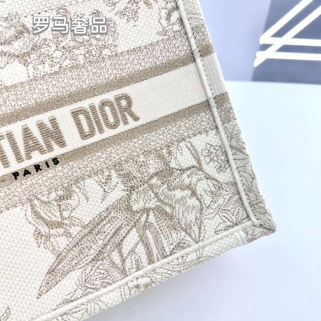 Christian Dior Book Tote Toile de Jouy Canvas Bag - Large Beige/Grey