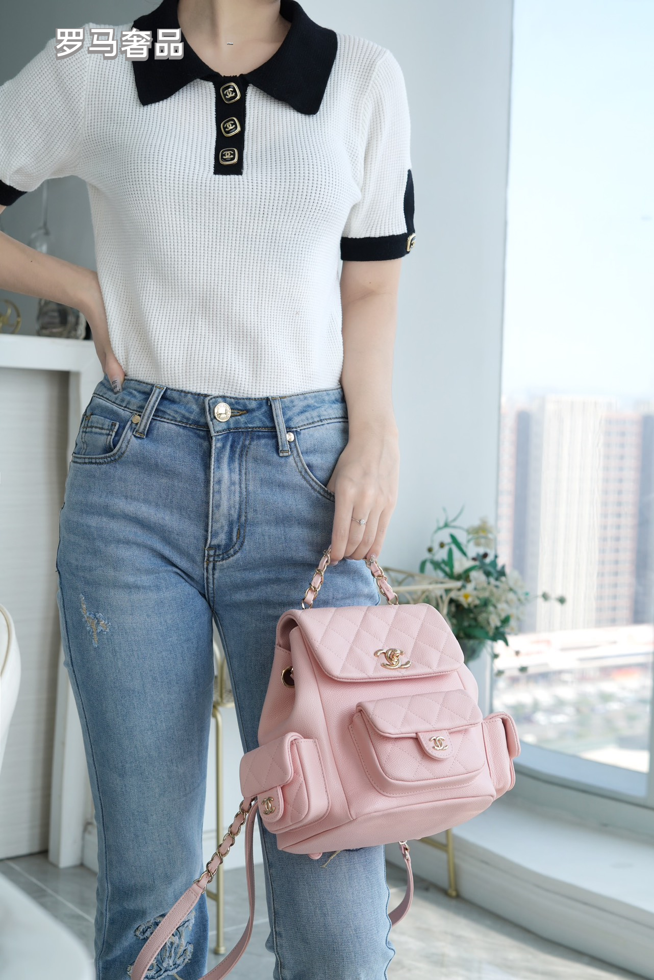Chanel Quilted Pink Leather Backpack with Gold-Tone CC Logo