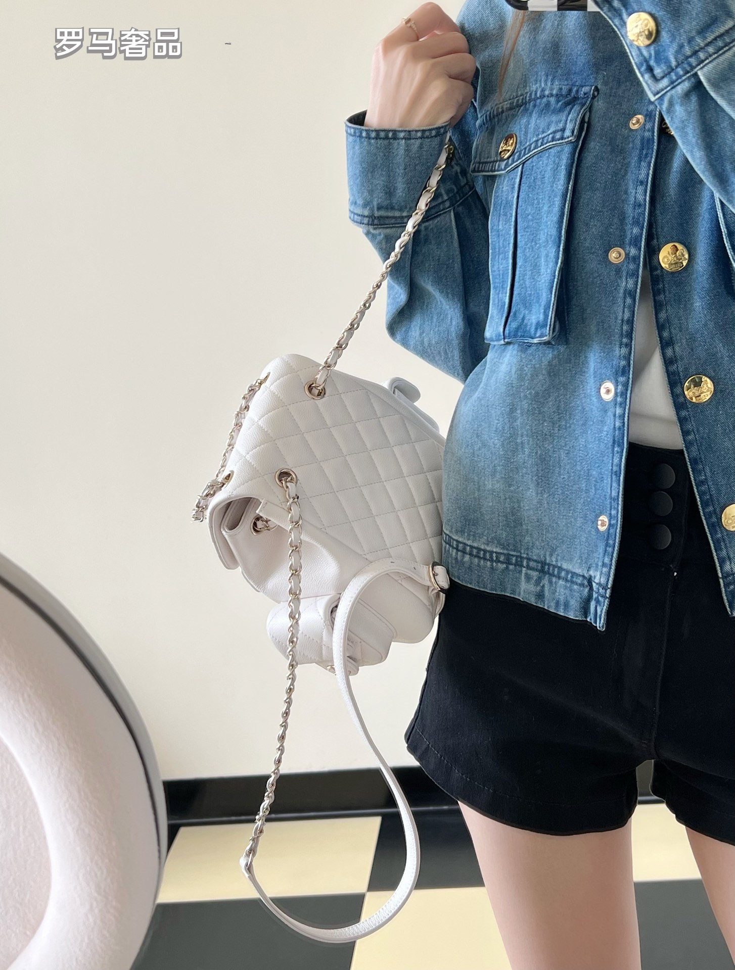 Chanel Quilted Grey Leather Backpack with Gold-Tone Hardware